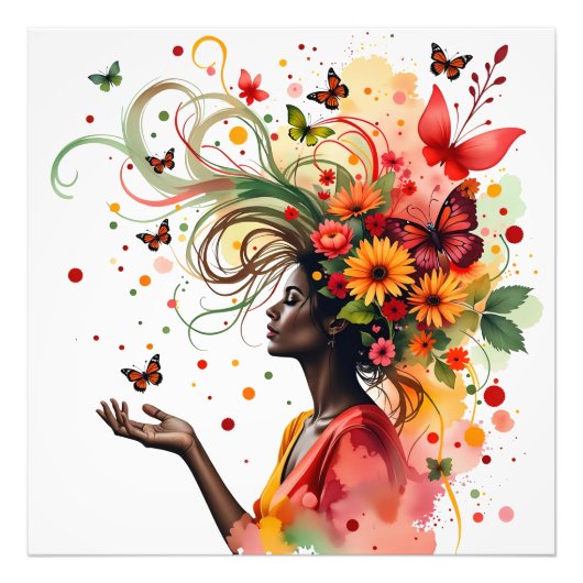 Frauen mit Schmetterlingen und Blume (4 von 4) Fotodruck (Vorne)