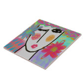 Frauen mit Sommerferien-Blume Fliese (Seite)