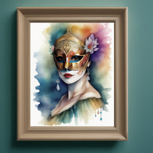 Frauen mit Venezianischer Maskenmalerei Aquarellfa Poster