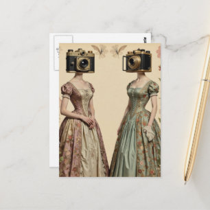 Frauen mit Vintage-Kamera-Köpfen Postkarte