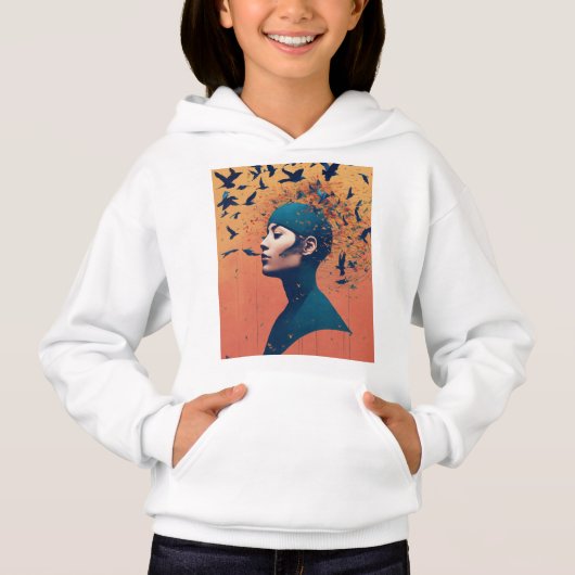 Frauen mit Vögeln in Fli T-Shirt Hoodie (Vorderseite)