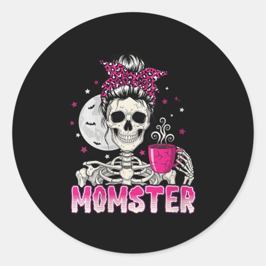 Frauen Momster Skull Mama Kaffee Lover Halloween M Runder Aufkleber (Vorderseite)