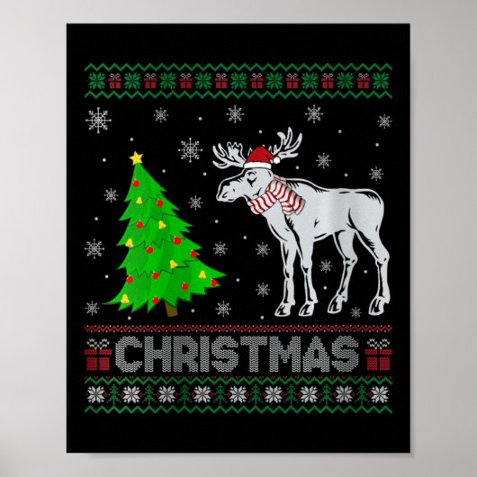 Frauen Moose Xmas Tree Lighting Ugly Weihnachtssch Poster (Vorne)