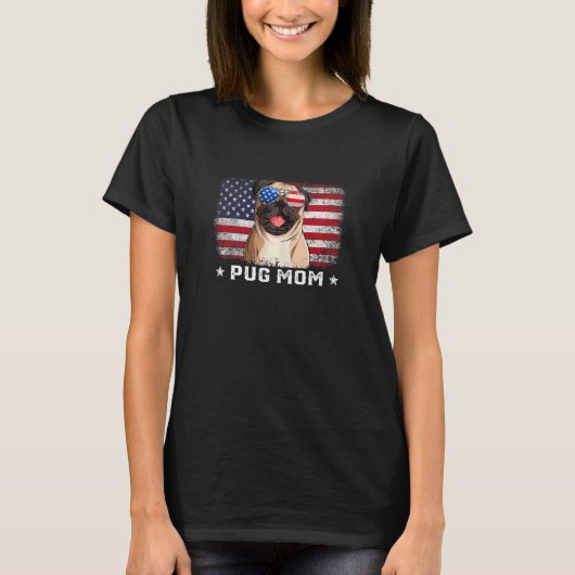 Frauen Mops Mama American Flag Muttertag T-Shirt (Vorderseite)
