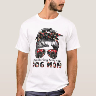 Frauen Neufundland Hunde Mama Messy Bun Haare Bril T-Shirt