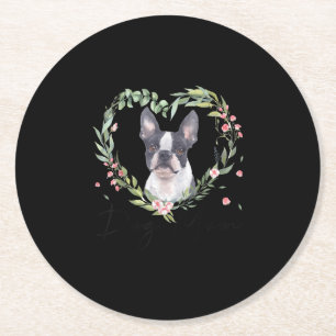 Frauen Niedlich Boston Terrier Mama Blume Dog Love Runder Pappuntersetzer
