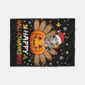 Frauen Niedlich Cat Happy Hallothanksmas Halloween Fleecedecke (Vorderseite (Horizontal))