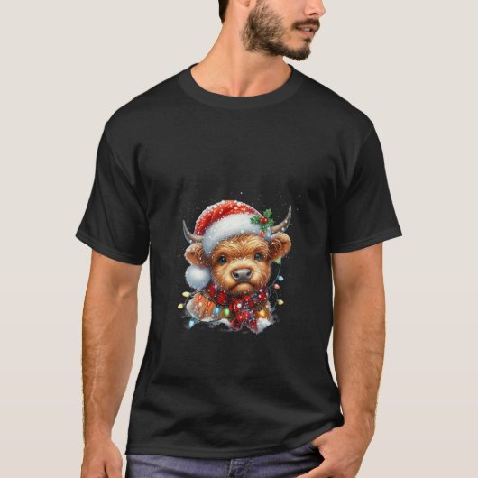 Frauen Niedlich Highland Baby Cow Christmas Lights T-Shirt (Vorderseite)