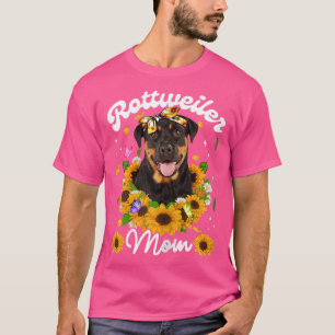 Frauen Niedlich Rottweiler Hund Mama Sonnenblumen T-Shirt