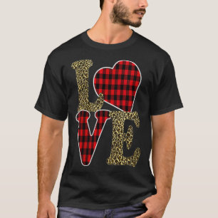 Frauen Niedliche Liebe Hört Buffalo Kariert, Leopa T-Shirt