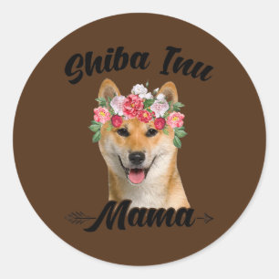 Frauen Niedlicher Shiba Inu Mama Blume Grafischer  Runder Aufkleber