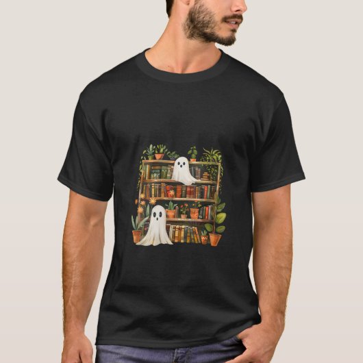 Frauen Niedliches Librarian Spooky Ghost Bookshelv T-Shirt (Vorderseite)