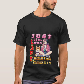 Frauen nur ein Mädchen, das Corgi Dog und Gaming L T-Shirt