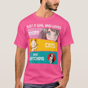 Frauen nur ein Mädchen, das Katzen und Skizzen Lie T-Shirt