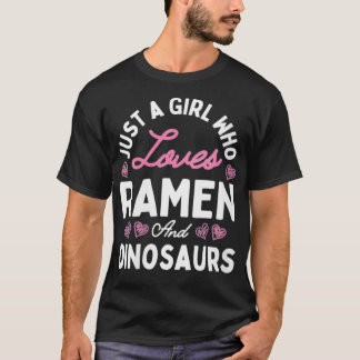 Frauen nur ein Mädchen, das Ramen und Dinosaurier T-Shirt