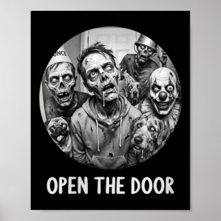 Frauen öffnen die Tür Zombie-Hunde Lustiger Hallow Poster