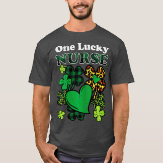 Frauen One Lucky Nurse Leopard Scrub St Patricks D T-Shirt
