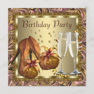 Frauen Orange Pink Gold Geburtstagsparty Einladung