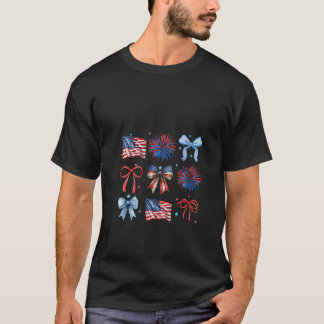 Frauen Patriotic 4. Juli Coquette Bows USA Fla T-Shirt