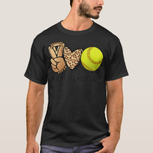 Frauen Peace Liebe Softball Mamas Leopard Print Mo T-Shirt