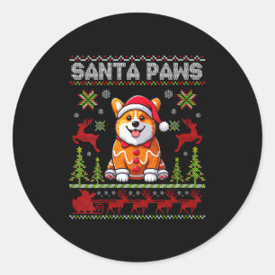 Frauen Pembroke Welsh Corgi Santa Pfoten Frohe Wei Runder Aufkleber