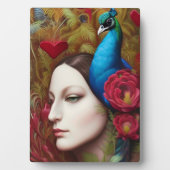 Frauen, Pfau, rote Blume und Herz Fotoplatte (Vorderseite)