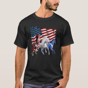 Frauen Pferde Reitsport Amerikanische Flagge 4. Ju T-Shirt