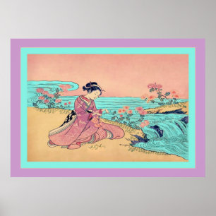 Frauen picken Chrysanthema ~ Vintag Japanisch Poster