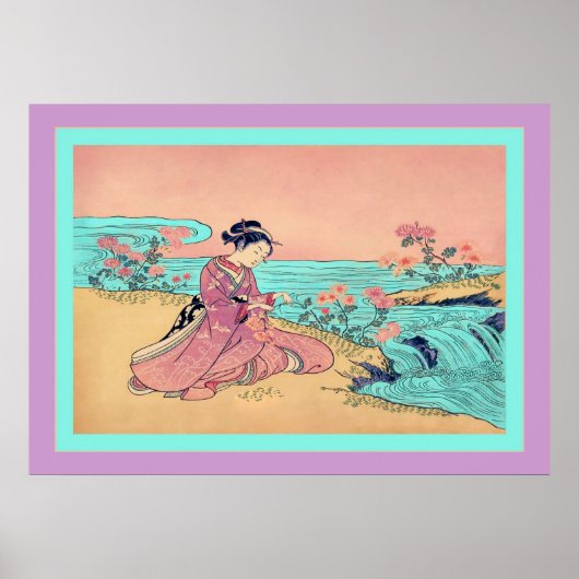 Frauen picken Chrysanthema ~ Vintag Japanisch Poster (Vorne)