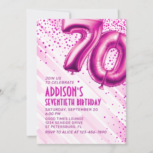 Frauen Pink 70. Geburtstag Einladung (Vorderseite)