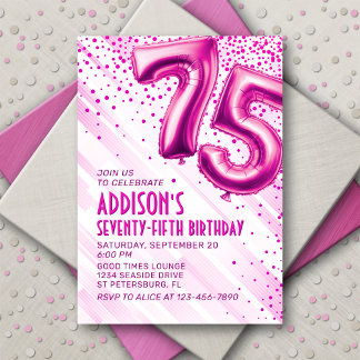 Frauen Pink 75. Geburtstag Einladung