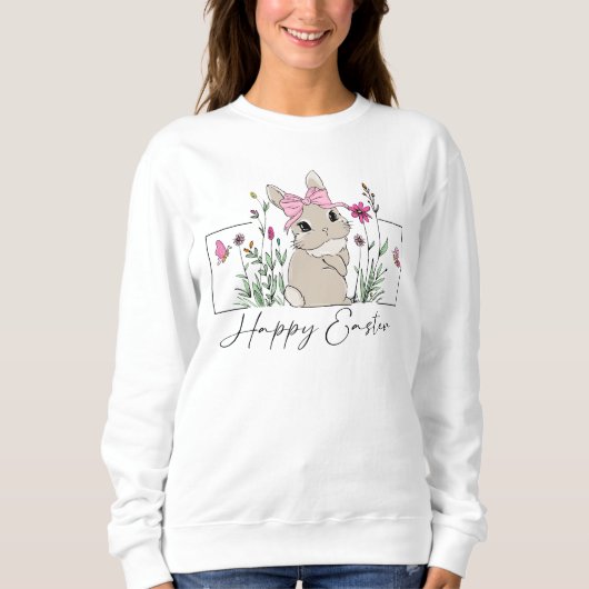 Frauen Pink Floral Happy Ostersonne Sweatshirt (Vorderseite)
