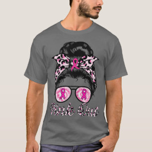 Frauen pink out Messy Hair Bun Breast Cancer Aware T-Shirt