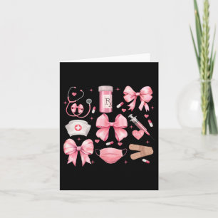 Frauen Pink Retro Krankenpflege Coquette Pink Bow Karte