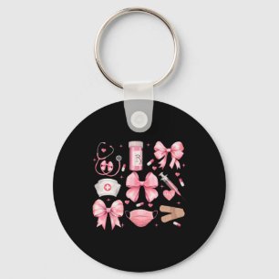 Frauen Pink Retro Krankenpflege Coquette Pink Bow  Schlüsselanhänger