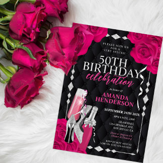Frauen Pink und Silber Geburtstag Einladung