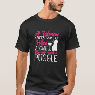 Frauen Puggle und Weingrafik für Frauen Wein Pu T-Shirt