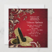 Frauen Red Gold Shoe Geburtstagsparty Einladung (Vorderseite)