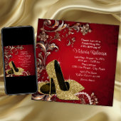 Frauen Red Gold Shoe Geburtstagsparty Einladung