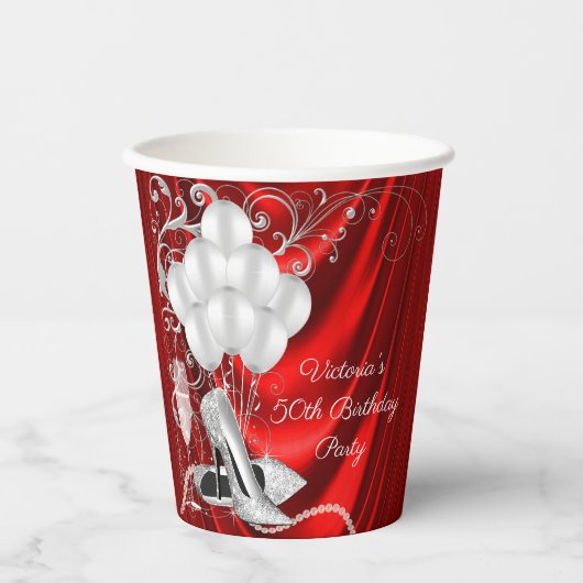 Frauen Red Silver Birthday Party Paper Cups Pappbecher (Vorderseite)