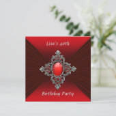Frauen Red Velvet Jewel 40. Geburtstag Party Einladung (Stehend Vorderseite)