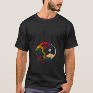 Frauen Regenbogen Baum Des Lebens Mond Stern Nacht T-Shirt