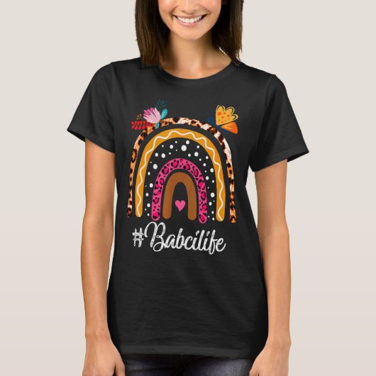 Frauen Regenbogen Leopard Babci Leben für Mutter D T-Shirt (Vorderseite)