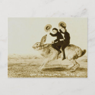 Frauen reiten auf einem Kaninchen Fantasy Vintage Postkarte