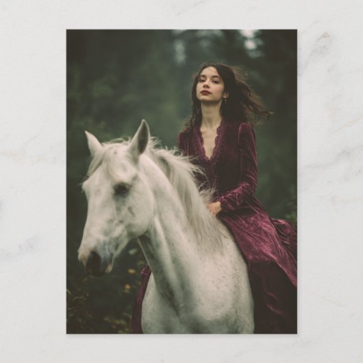 Frauen reiten ein Graupferd in einem Kleid ohne Br Postkarte (Vorderseite)