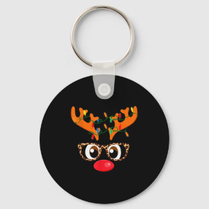 Frauen Rentier Gesicht Glas Leopard Weihnachtskost Schlüsselanhänger