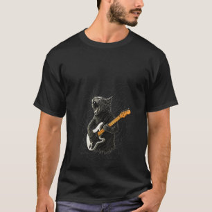 Frauen Retro Künstlerisch Lustige Katze spielt Roc T-Shirt