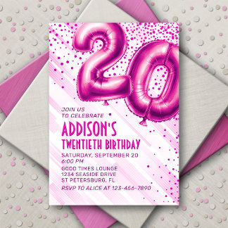 Frauen Rosa 20. Geburtstag Einladung
