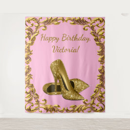 Frauen rosa Gold High Heel Geburtstag XL Hintergru Wandteppich