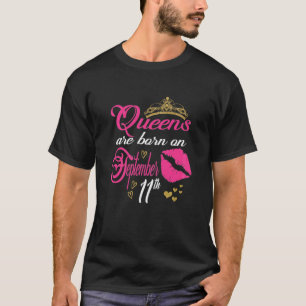 Frauen Rosa Lip Printmedien Queens Geboren am Sept T-Shirt